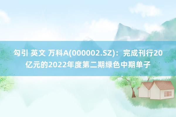 勾引 英文 万科A(000002.SZ)：完成刊行20亿元的2022年度第二期绿色中期单子