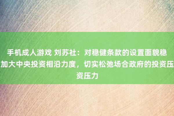 手机成人游戏 刘苏社：对稳健条款的设置面貌稳健加大中央投资相沿力度，切实松弛场合政府的投资压力